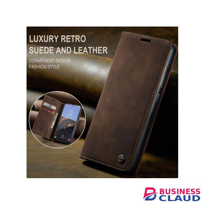 Infinix Hot 50 Pro Plus Retro Flip Wallet Suede Leather Cover Case, All-Round Protective Phone Case with Card Holder and Foldable Stand, Coffee Brown