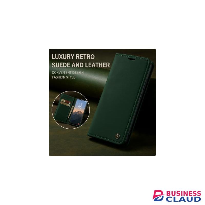 Infinix Hot 60 Pro Plus Retro Flip Wallet Suede Leather Cover Case, All-Round Protective Phone Case with Card Holder and Foldable Stand, Green