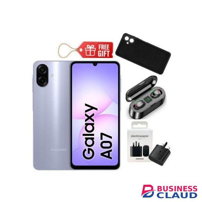 Samsung Galaxy A07, 6.7", 4GB RAM + 64GB RM (Dual SIM), 5000mAh, Light Violet + Travel Adapter, Phone Cover & F9 Earbuds,,