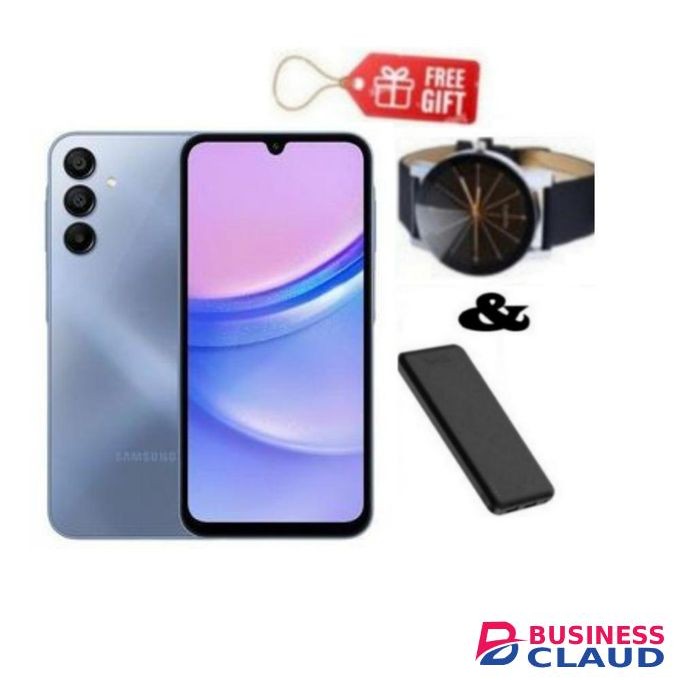 Samsung Galaxy A15, 6.5", 256GB + 8GB RAM (Dual SIM), 5000mAh, 4G- Light Blue + F9 Earbuds & Tripod Stand