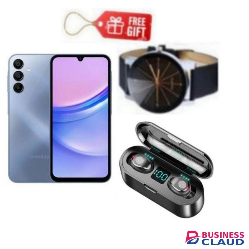 Samsung Galaxy A15, 6.5", 256GB + 8GB RAM (Dual SIM), 5000mAh, 4G- Blue + F9 Earbuds & Watch
