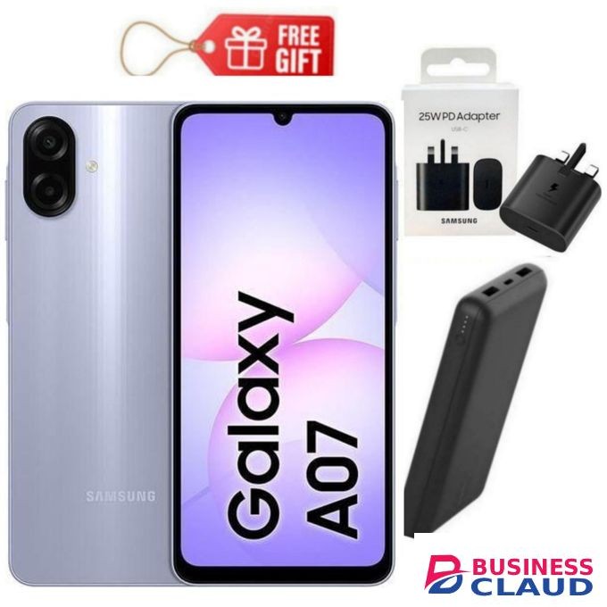 Samsung Galaxy A07, 6.7", 8GB RAM + 256GB RM (Dual SIM), 5000mAh, Light Violet + Power Bank & Travel Adapter