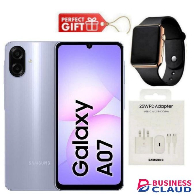 Samsung Galaxy A07, 6.7", 8GB RAM + 256GB RM (Dual SIM), 5000mAh, Light Violet + Led Watch & Travel Adapter