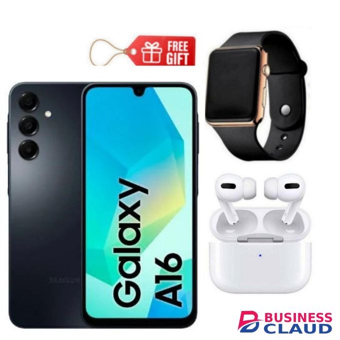 Samsung Galaxy A16, 6.7", 128GB ROM + 4GB RAM (Dual SIM), 5000mAh, Black + Airpods & Led Watch