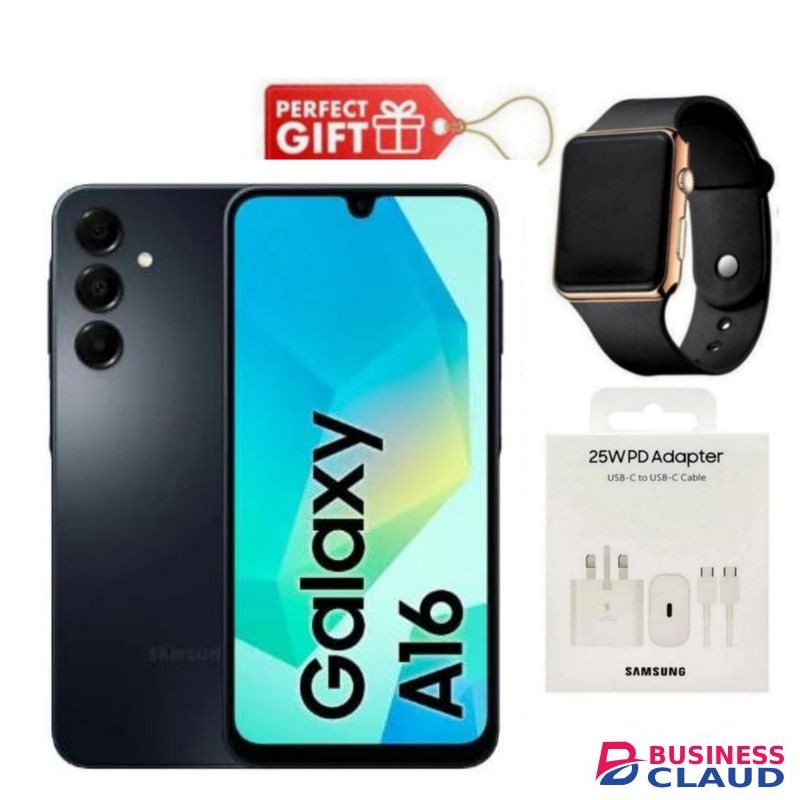 Samsung Galaxy A16, 6.7", 128GB ROM + 4GB RAM (Dual SIM), 5000mAh, Black +Travel Adapter & Led Watch