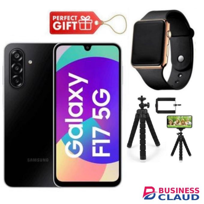 Samsung Galaxy F17 5G, 6.7", 128GB ROM + 4GB RAM (Dual SIM), 5000mAh, Black + Led Watch & Tripod Stand
