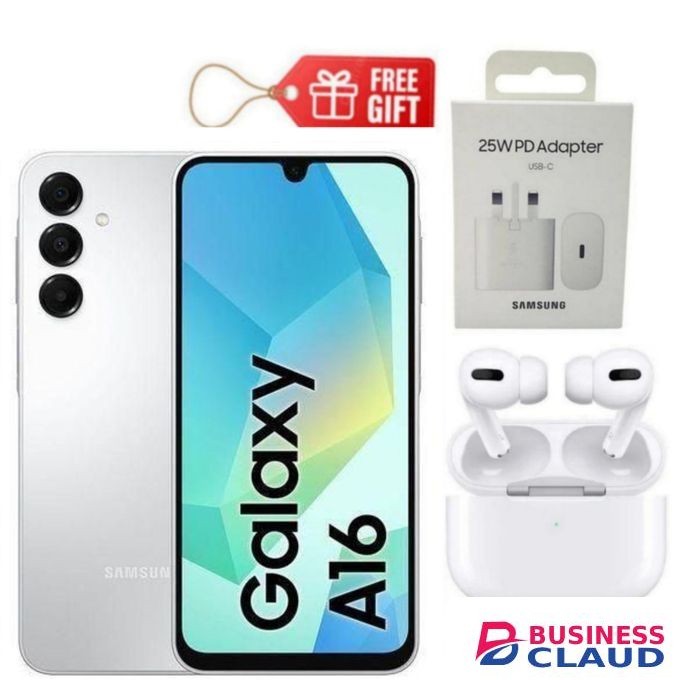 Samsung Galaxy A16, 6.7", 128GB ROM + 4GB RAM (Dual SIM), 5000mAh, Light Grey + Travel Adapter & Airpods