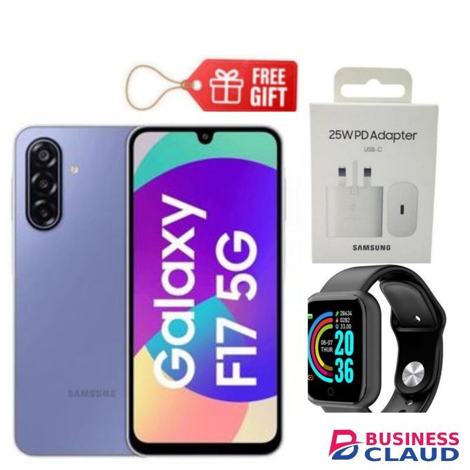 Samsung Galaxy F17 5G, 6.7", 128GB ROM + 4GB RAM (Dual SIM), 5000mAh, Violet Pop + Charging Adapter & Smart Watch