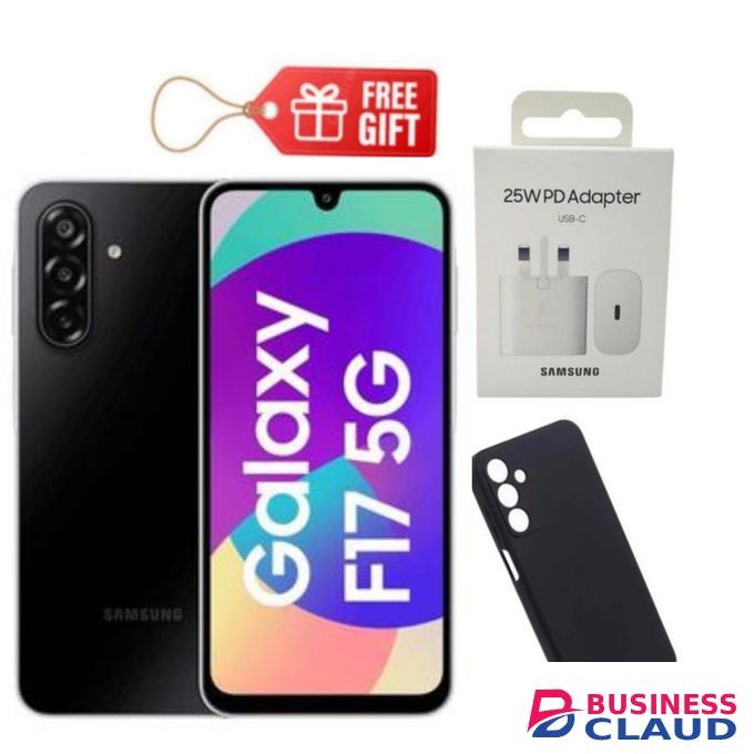 Samsung Galaxy F17 5G, 6.7", 128GB ROM + 4GB RAM (Dual SIM), 5000mAh, Black + Travel Adapter & Phone Cover