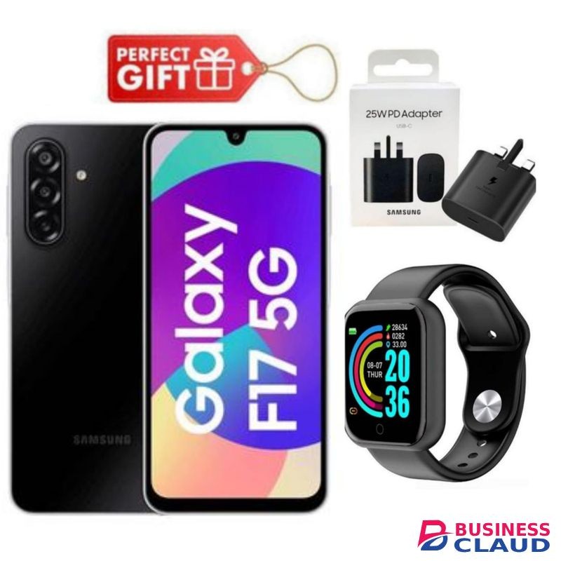 Samsung Galaxy F17 5G, 6.7", 128GB ROM + 4GB RAM (Dual SIM), 5000mAh, Black + Smart Watch & Charging Adapter
