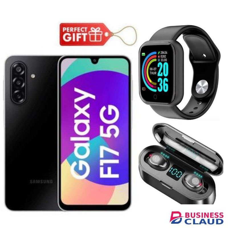 Samsung Galaxy F17 5G, 6.7", 128GB ROM + 4GB RAM (Dual SIM), 5000mAh, Black + Smart Watch & F9 Earbuds