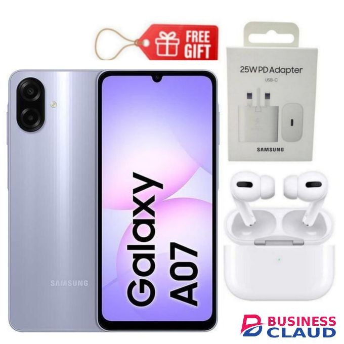 Samsung Galaxy A07, 6.7", 128GB + 6GB RAM (Dual SIM), 5000mAh, Light violet +Travel Adapter & Airpods