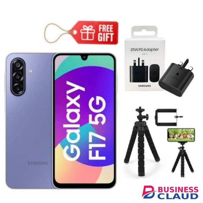 Samsung Galaxy F17 5G, 6.7", 128GB ROM + 4GB RAM (Dual SIM), 5000mAh, Violet Pop + Charging Adapter & Tripod Stand