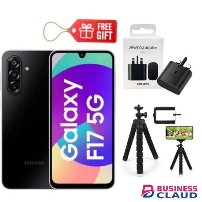 Samsung Galaxy F17 5G, 6.7", 128GB ROM + 4GB RAM (Dual SIM), 5000mAh, Black + Tripod Stand & Charging Adapter
