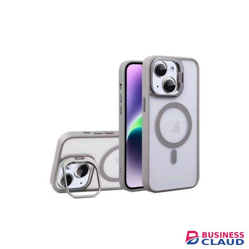 Premium Magnetic Case with Camera Lens Protection, Kickstand, and MagSafe Compatibility – Clear Acrylic & TPU Hybrid Cover for iPhone 13 – Stylish Elegant Grey Edition