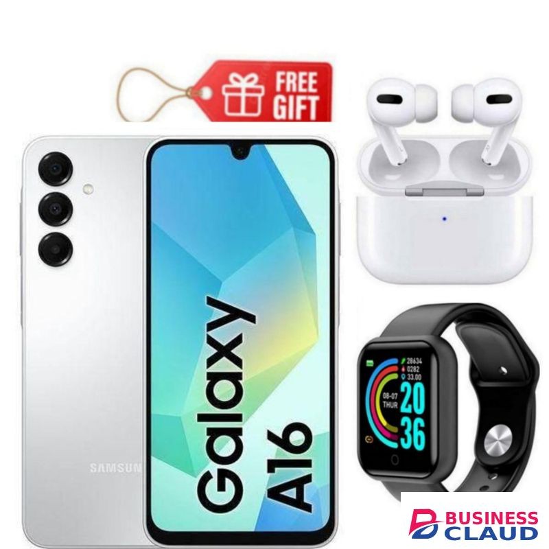 Samsung Galaxy A16, 6.7", 128GB ROM + 4GB RAM (Dual SIM), 5000mAh, Light Grey + Airpods , I12 & Smart Watch