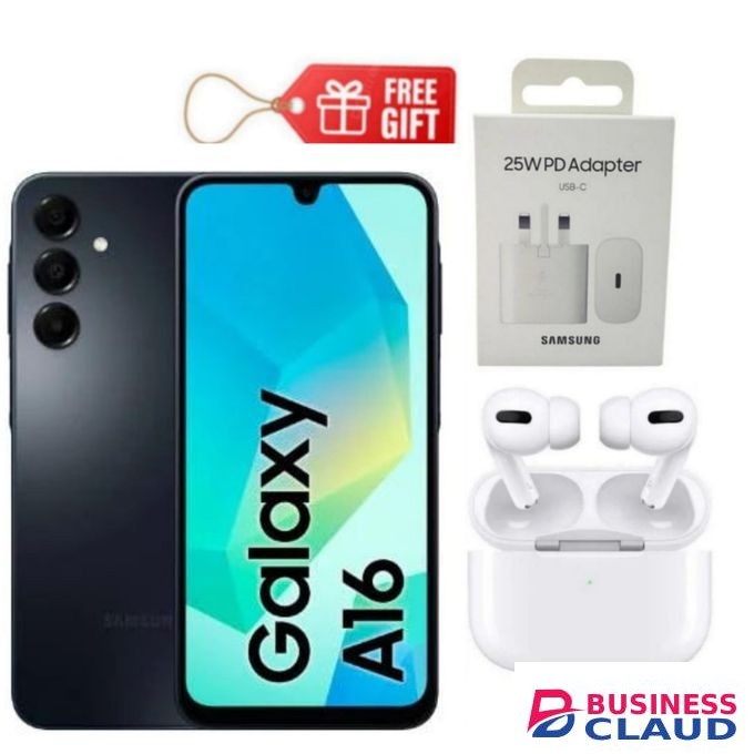 Samsung Galaxy A16, 6.7", 128GB ROM + 4GB RAM (Dual SIM), 5000mAh, Black + Airpods & Travel Adapter