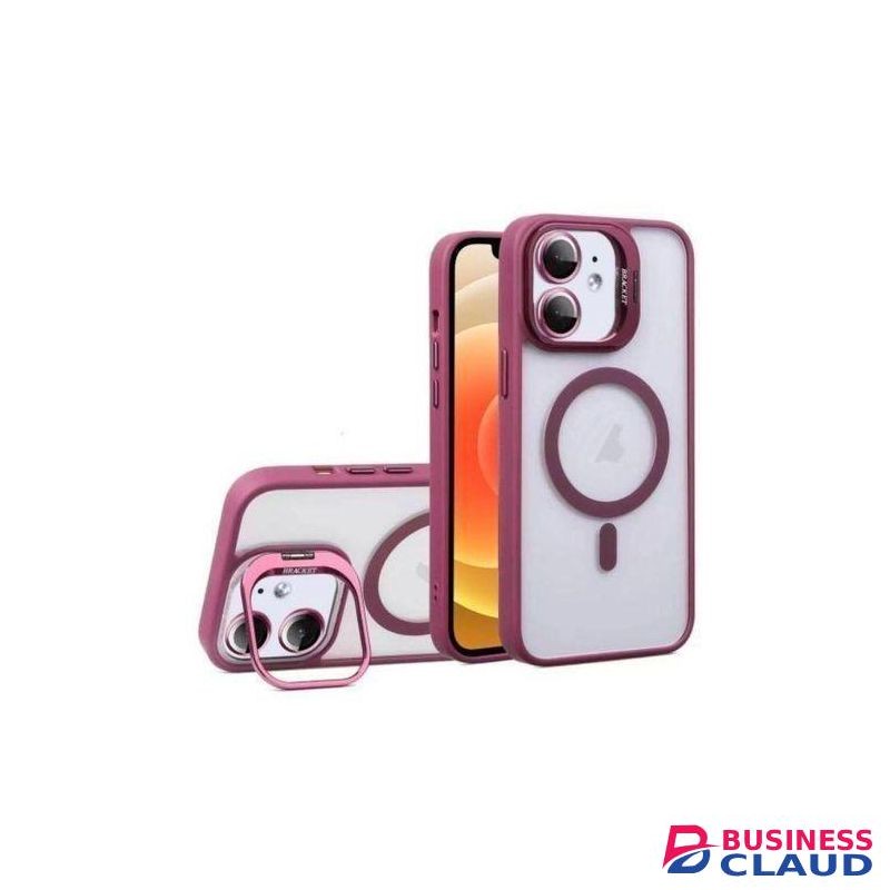 Premium Magnetic Case with Camera Lens Protection, Kickstand, and MagSafe Compatibility – Clear Acrylic & TPU Hybrid Cover for iPhone 11 – Stylish Wine Maroon Edition