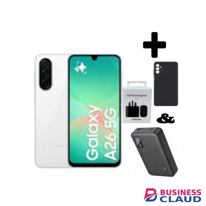 Samsung Galaxy A26 5G, 6.7'' 6GB RAM + 128GB ROM, 50MP, Dual Sim - White +Power Bank+Adapter+Cover