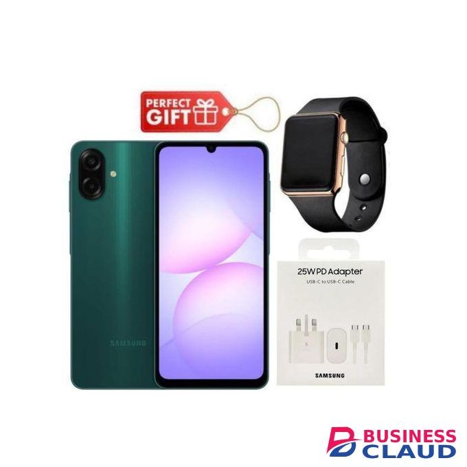 Samsung Galaxy A07, 6.7'' Display, 4GB RAM+ 64GB ROM (Dual) 50MP Camera, 5000mAh-2 yrs warranty , Dark Green + Travel Adapter & Led Watch,,,