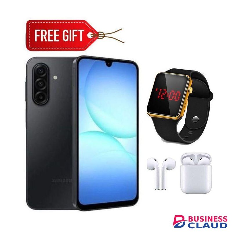 Samsung Galaxy A17, 6.7'' HD+ Display, 6GB RAM + 128GB ROM (Dual Sim), 50MP Camera, 5000mAh Battery - Black + LED Watch + Earpods