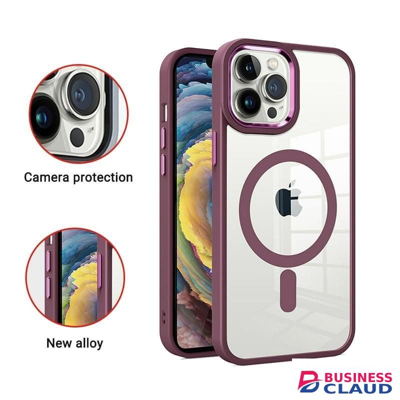Premium Magnetic Case with Camera Lens Protection, Kickstand, and MagSafe Compatibility – Clear Acrylic & TPU Hybrid Cover for iPhone 14 Pro – Stylish Wine Maroon Edition