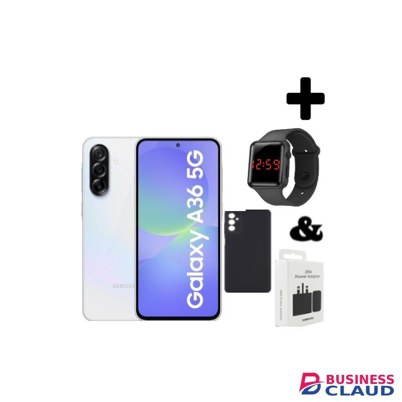 Samsung Galaxy A36 5G, 6.7", 128GB + 6GB RAM (Dual SIM), 50MP, 5000mAh,White+Led Watch+Adapter+Cover