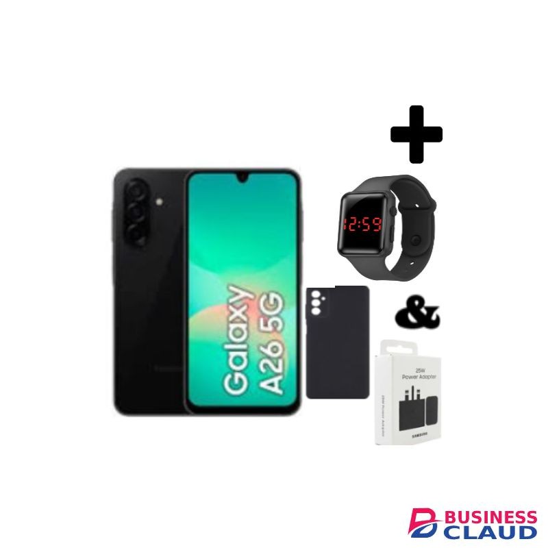 Samsung Galaxy A26 5G, 6.7'' 6GB RAM + 128GB ROM, 50MP, Dual Sim - Black+Led Watch+Adapter+Cover