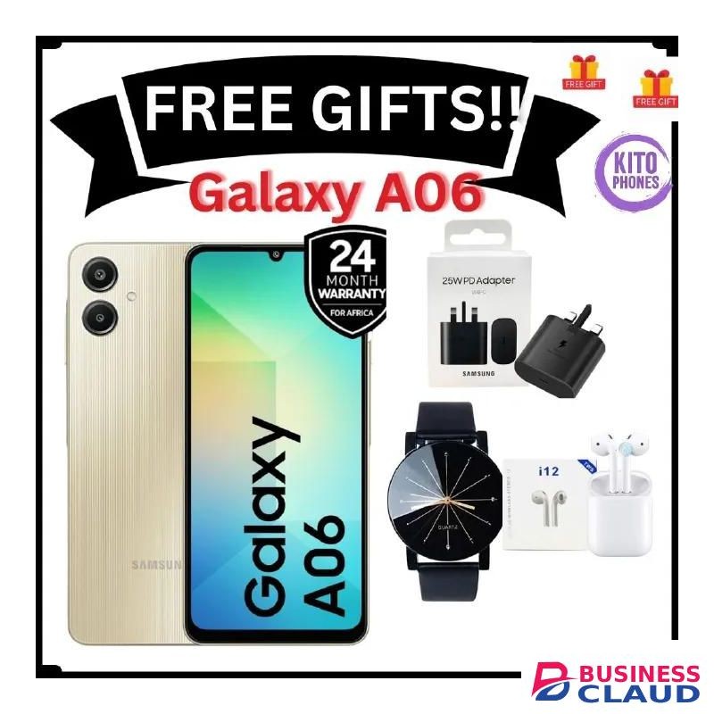 Samsung Galaxy A06 128GB+4GB 50MP Camera 6.7" 90Hz MTK Helio G85 (12nm) 5000mAh + FREE GIFTS( ADAPTER , EARPODS. WATCH)