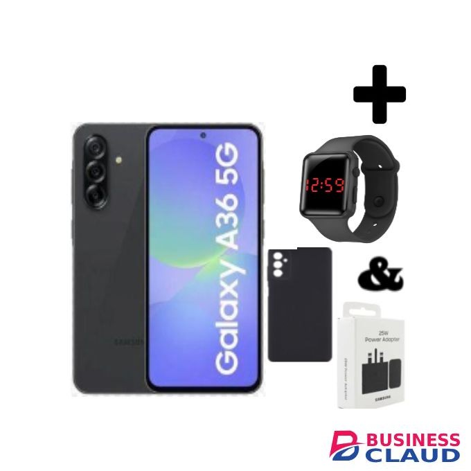 Samsung Galaxy A36 5G, 6.7", 128GB + 6GB RAM (Dual SIM), 50MP, 5000mAh,Black+Led Watch+Adapter+Cover