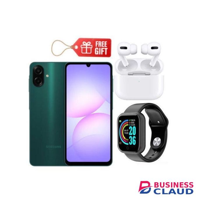 Samsung Galaxy A07, 6.7'' Display, (128GB ROM+ 4GB RAM) 4G(DUAL-SIM) Camera 50MP, Battery 5000mAh, Dark Green + Smartwatch & Airpods,,