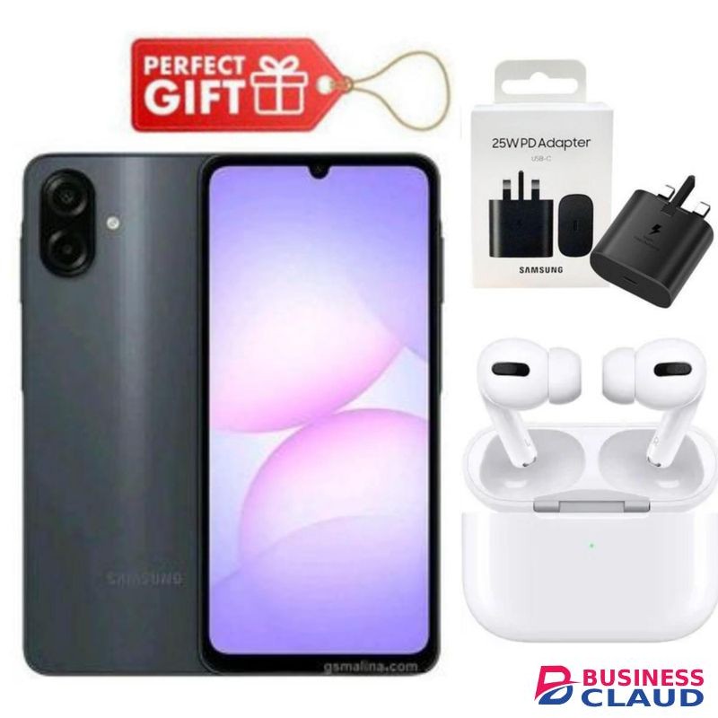 Samsung Galaxy A07, 6.7", 4GB RAM + 64GB RM, 50MP Camera (Dual SIM), 5000mAh, Black + Travel Adapter & Airpods