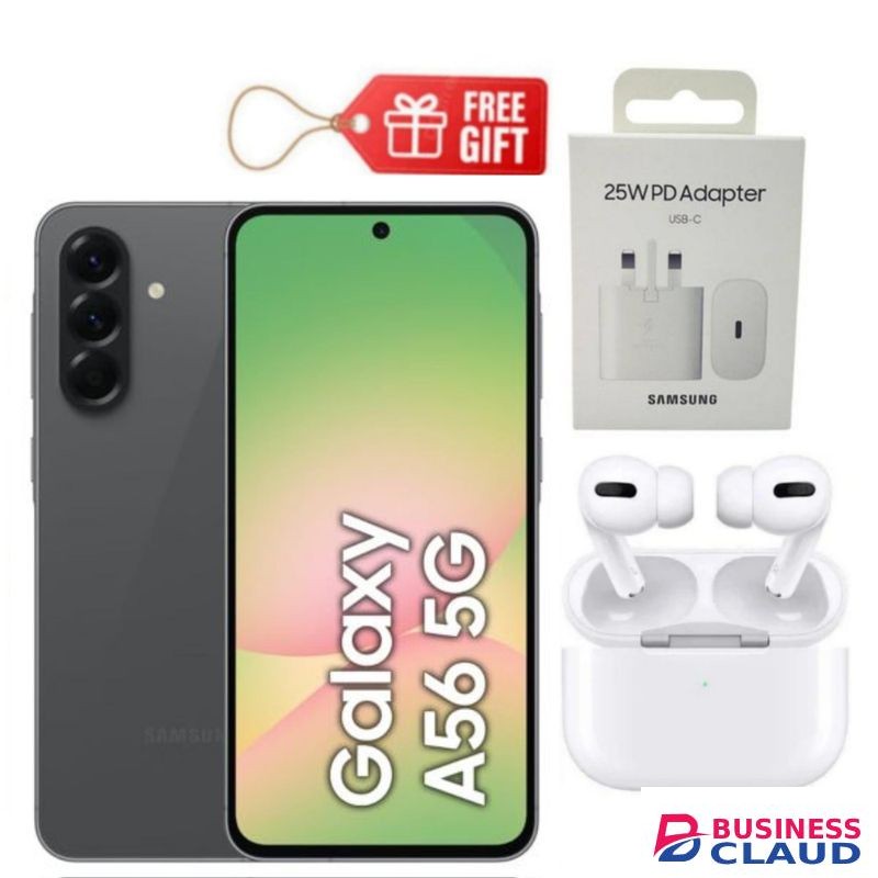 Samsung Galaxy A56 5G, 6.7", 128GB ROM + 8GB RAM (Dual SIM), 5000mAh, Awesome Graphite + Travel Adapter & Airpods