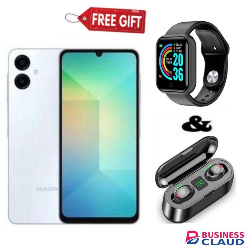 Samsung Galaxy A06 6.7" Display, 128GB ROM + 4GB RAM (Dual Sim)50MP Camera,4G Nertwork, 5000mAh -Light blue + Smartwatch & Earbuds
