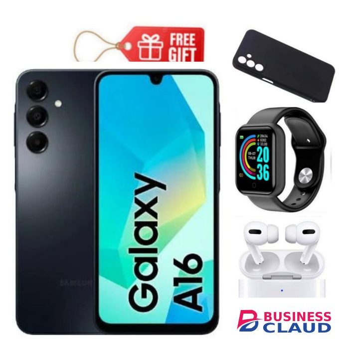 Samsung Galaxy A16, 6.7", 128GB ROM + 4GB RAM (Dual SIM), 5000mAh, Black + Smart Watch , Airpods & Phone Cover