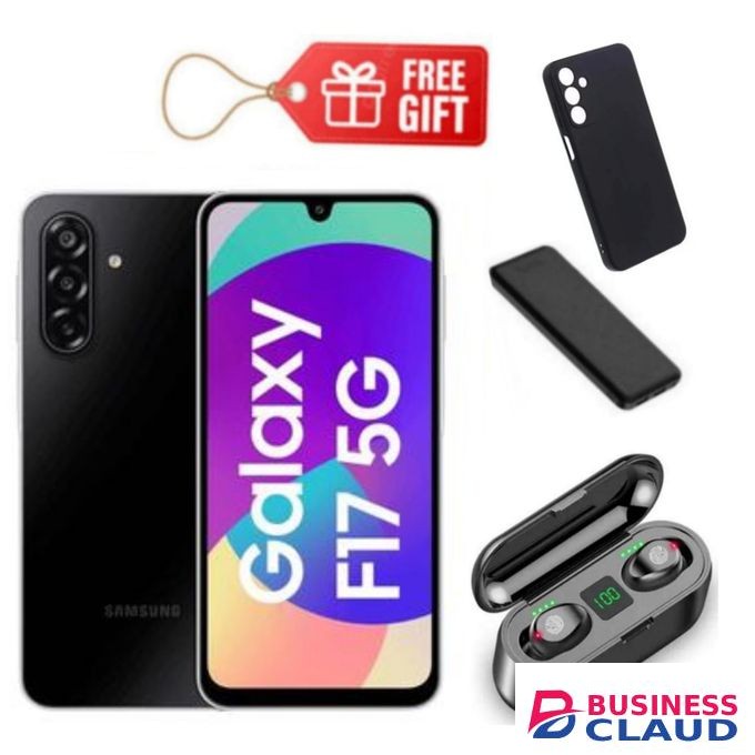 Samsung Galaxy F17 5G, 6.7", 128GB ROM + 4GB RAM (Dual SIM), 5000mAh, Black + F9 Earbuds, Power Bank & Phone Cover