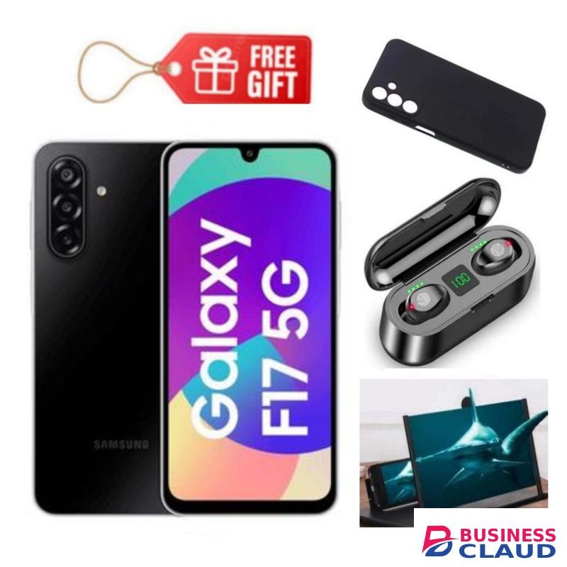 Samsung Galaxy F17 5G, 6.7", 128GB ROM + 4GB RAM (Dual SIM), 5000mAh, Black + Magnifier , F9 Earbuds & Phone Cover