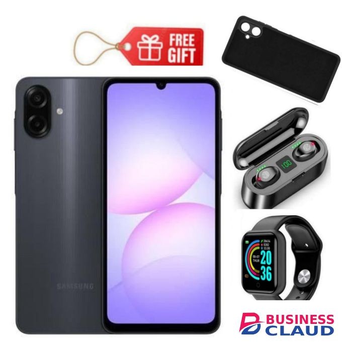 Samsung Galaxy A07, 6.7", 8GB RAM + 256GB RM (Dual SIM), 5000mAh, Black + Phone Cover,F9 Earbuds & Smart Watch