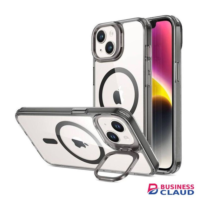 Premium Magnetic Case with Camera Lens Protection, Kickstand, and MagSafe Compatibility – Clear Acrylic & TPU Hybrid Cover for iPhone 13 Pro – Stylish Elegant Grey Edition