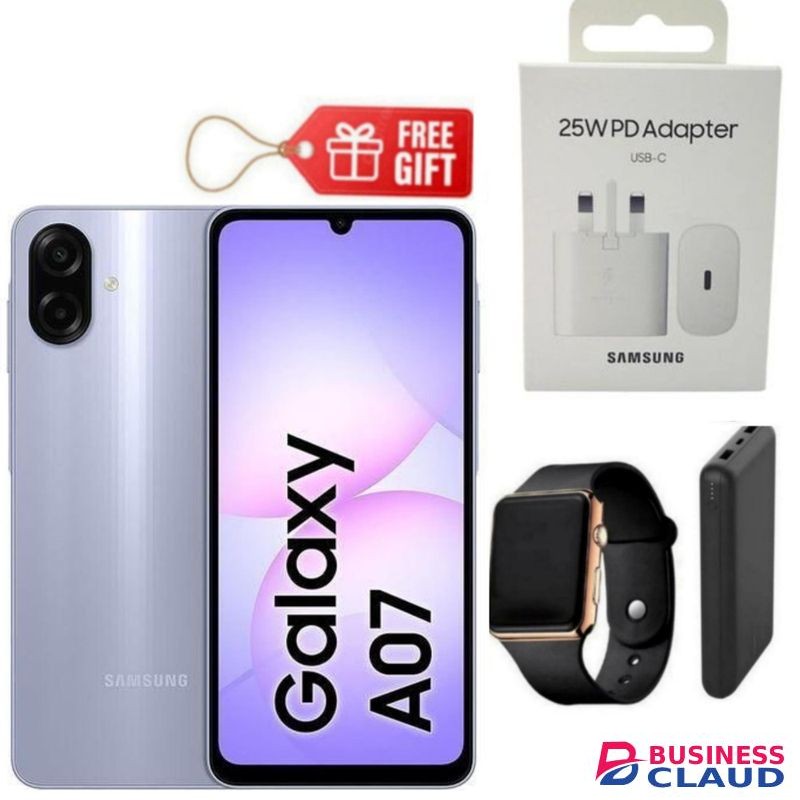 Samsung Galaxy A07, 6.7", 128GB + 6GB RAM (Dual SIM), 5000mAh, Light violet + Travel Adapter , Led Watch & Power Bank