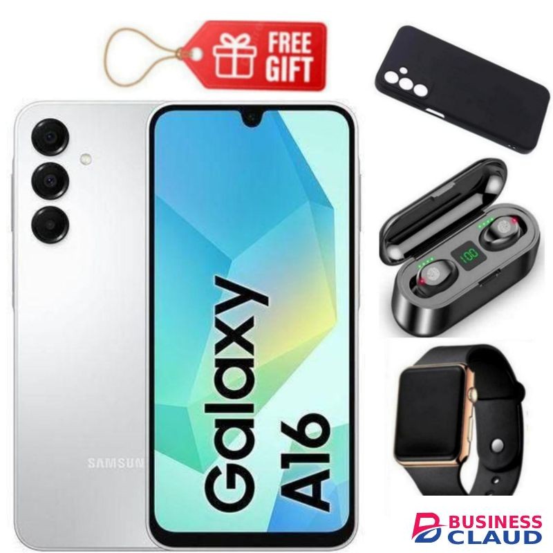 Samsung Galaxy A16, 6.7", 128GB ROM + 4GB RAM (Dual SIM), 5000mAh, Light Grey + F9 Earbuds, Phone Cover & Led Watch