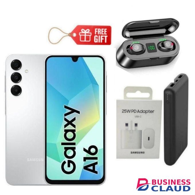 Samsung Galaxy A16, 6.7", 128GB ROM + 4GB RAM (Dual SIM), 5000mAh, Light Grey + F9 Earbuds , Travel Adapter & Power Bank