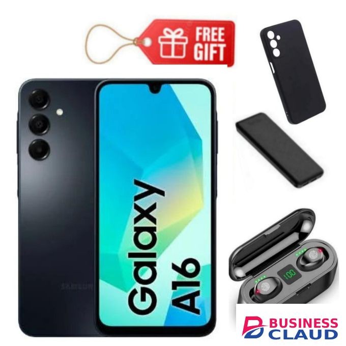 Samsung Galaxy A16, 6.7", 128GB ROM + 4GB RAM (Dual SIM), 5000mAh, Black + F9 Earbuds, Phone Cover & Power Bank