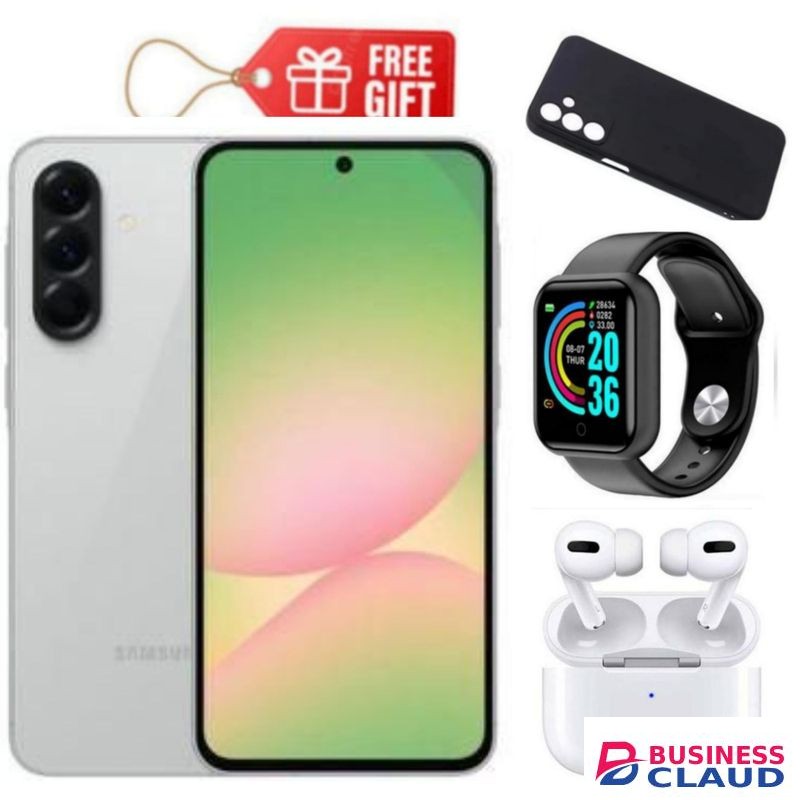 Samsung Galaxy A56 5G, 6.7", 128GB ROM + 8GB RAM (Dual SIM), 5000mAh, Light Grey + Airpods , Smart Watch & Phone Cover