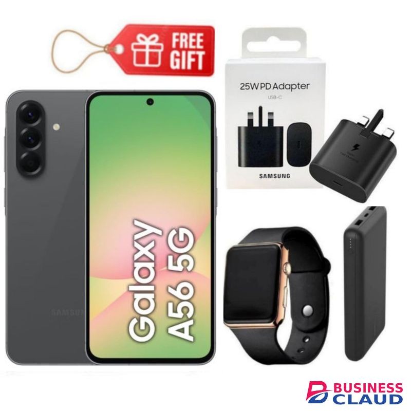 Samsung Galaxy A56 5G, 6.7", 128GB ROM + 8GB RAM (Dual SIM), 5000mAh, Awesome Graphite + Led Watch , Travel Adapter & Power Bank