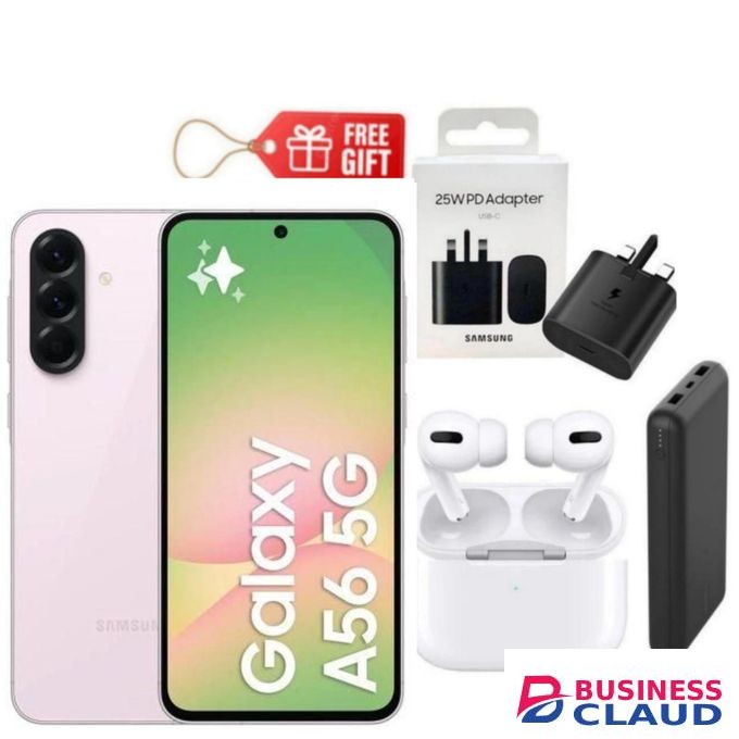 Samsung Galaxy A56 5G, 6.7", 128GB ROM + 8GB RAM (Dual SIM), 5000mAh, Awesome Pink + Airpods , Travel Adapter & Power Bank