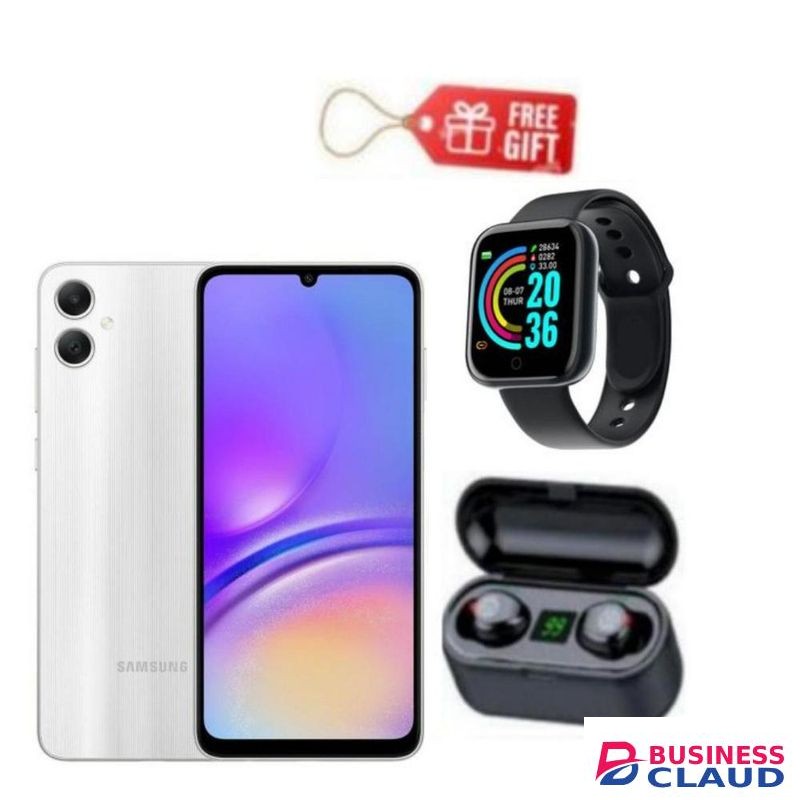 Samsung Galaxy A05, 6.7'' 4GB RAM + 128GB ROM (Dual Sim) 50MP, 5000mAh - Silver + Smart Watch & Earbuds