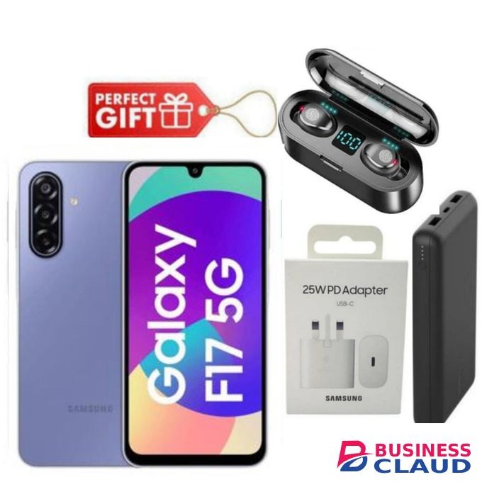 Samsung Galaxy F17 5G, 6.7", 128GB ROM + 4GB RAM (Dual SIM), 5000mAh, Violet Pop + Charging Adapter, Power Bank & F9 Earbuds