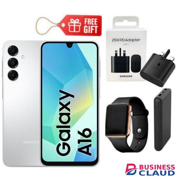 Samsung Galaxy A16, 6.7", 128GB ROM + 4GB RAM (Dual SIM), 5000mAh, Light Grey + Travel Adapter , Power Bank & Led Watch