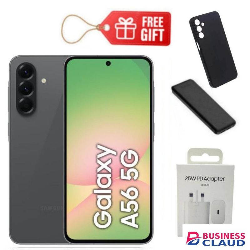 Samsung Galaxy A56 5G, 6.7", 128GB ROM + 8GB RAM (Dual SIM), 5000mAh, Awesome Graphite + Phone Cover, Power Bank & Travel Adapter